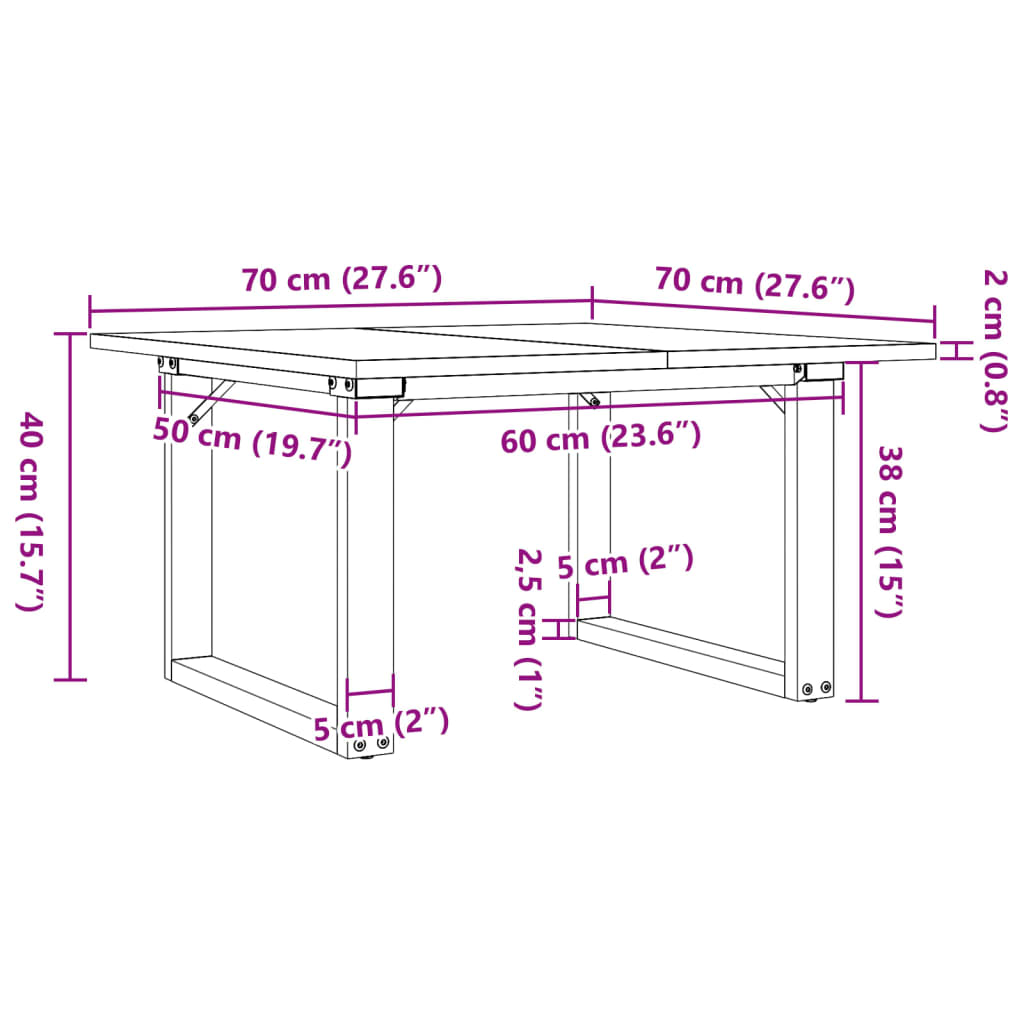 Tavolino da Salotto Telaio a O 70x70x40cm Legno Pino e Acciaio | homemem39