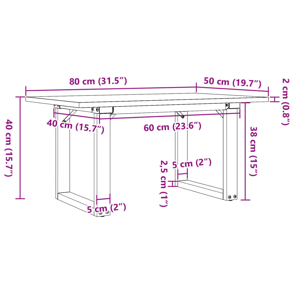 Tavolino da Salotto Telaio a O 80x50x40cm Legno Pino e Acciaio | homemem39