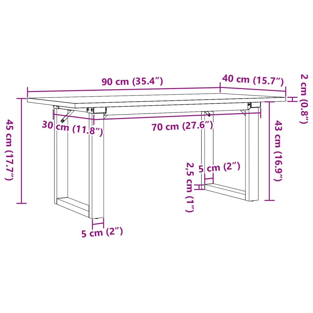 Tavolino da Salotto Telaio a O 90x40x45cm Legno Pino e Acciaio | homemem39