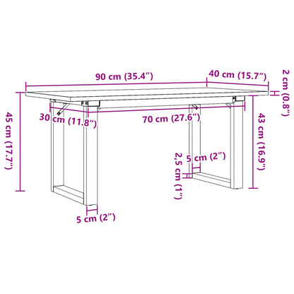 Tavolino da Salotto Telaio a O 90x40x45cm Legno Pino e Acciaio | homemem39