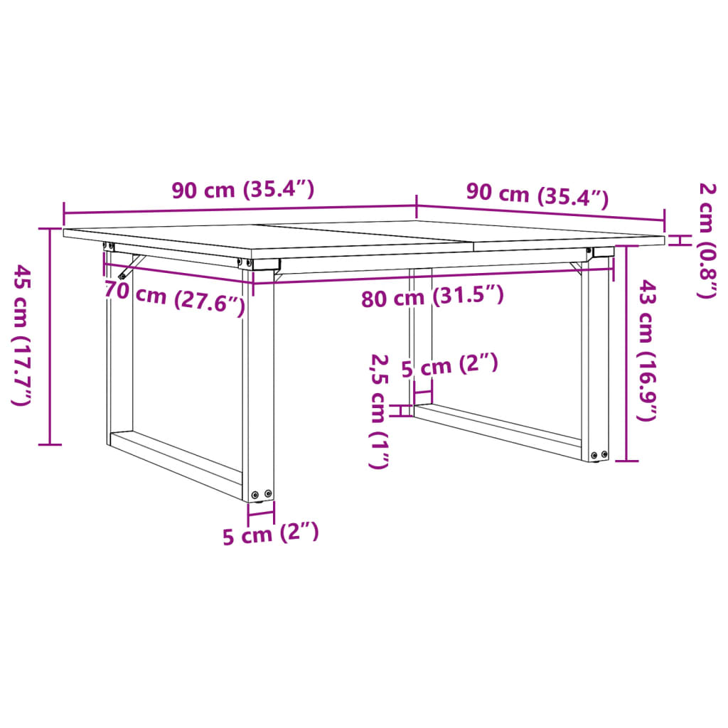 Tavolino da Salotto Telaio a O 90x90x45cm Legno Pino e Acciaio | homemem39