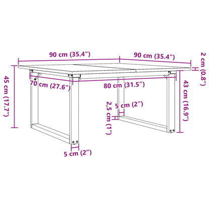 Tavolino da Salotto Telaio a O 90x90x45cm Legno Pino e Acciaio | homemem39
