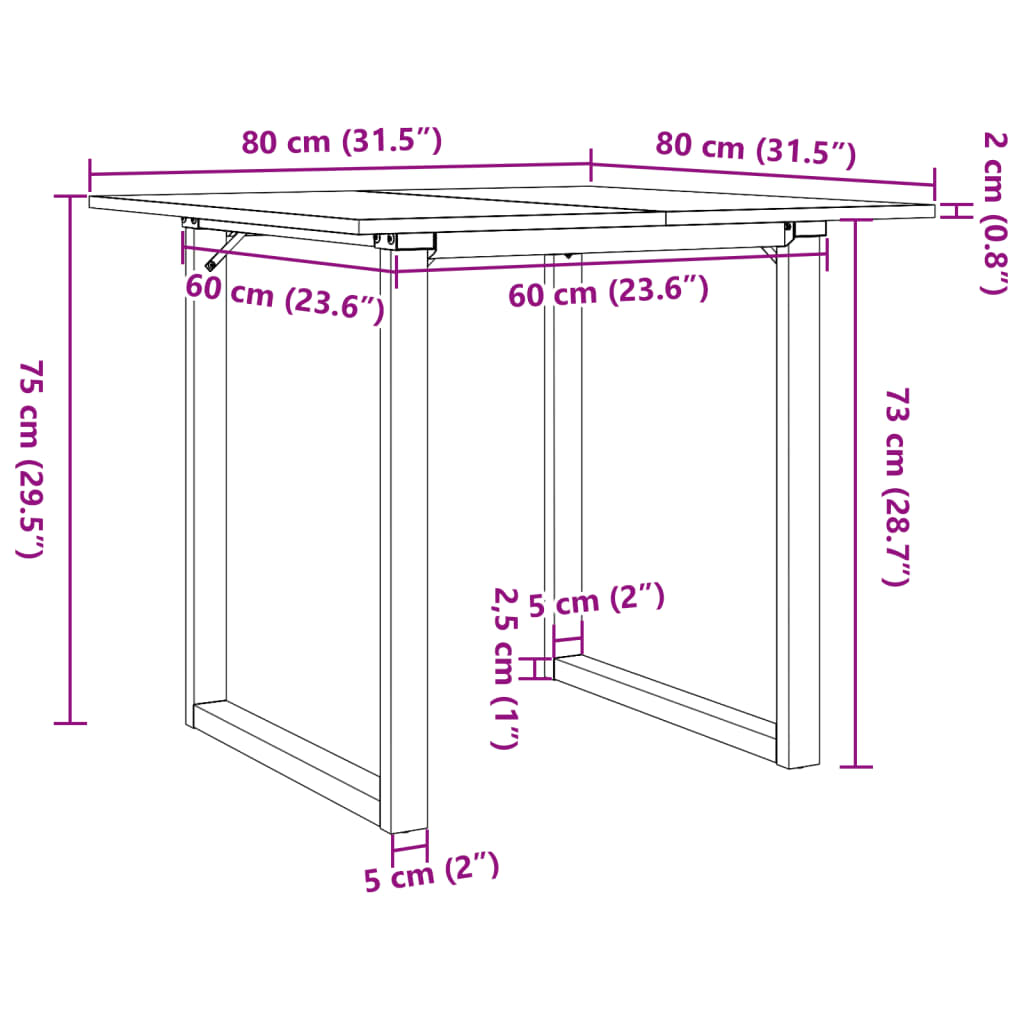 Tavolo da Pranzo Telaio a O 80x80x75 cm Legno Pino e Acciaio | homemem39