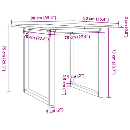 Tavolo da Pranzo Telaio a O 90x90x75 cm Legno Pino e Acciaio | homemem39
