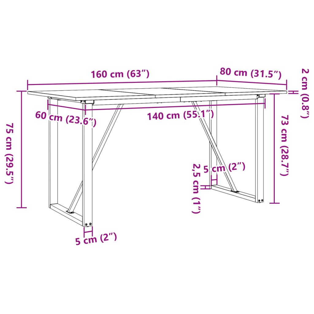 Tavolo da Pranzo Telaio a O 160x80x75 cm Legno Pino e Acciaio | homemem39