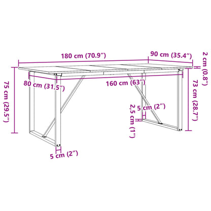 Tavolo da Pranzo Telaio a O 180x90x75 cm Legno Pino e Acciaio | homemem39
