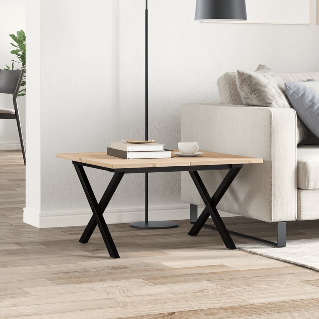 Tavolino da Salotto Telaio a X 60x60x40 cm Legno Pino e Acciaio | homemem39