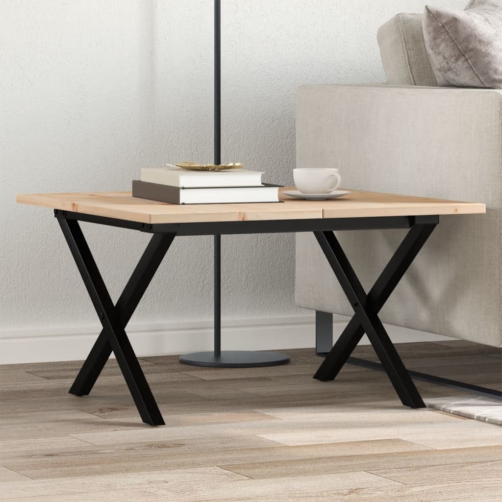 Tavolino da Salotto Telaio a X 60x60x40 cm Legno Pino e Acciaio | homemem39