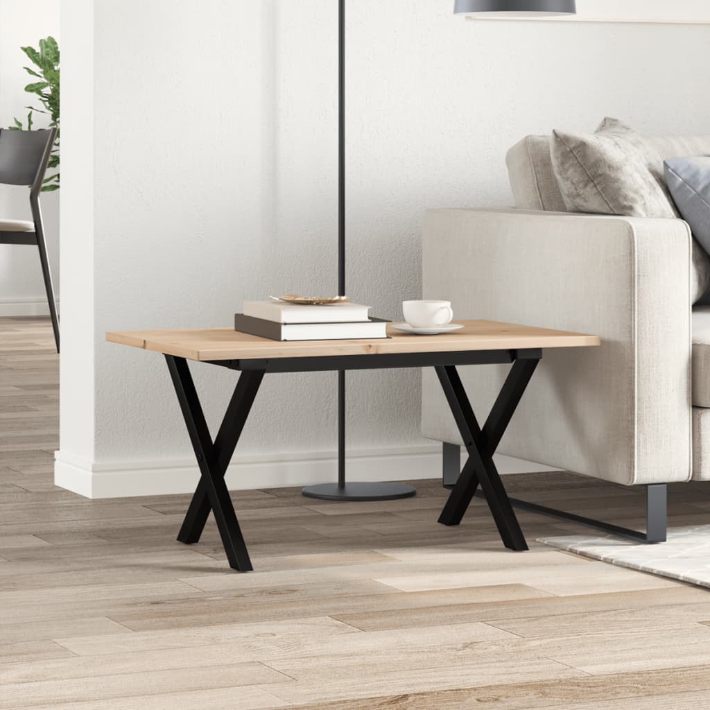 Tavolino da Salotto Telaio a X 80x50x40 cm Legno Pino e Acciaio | homemem39