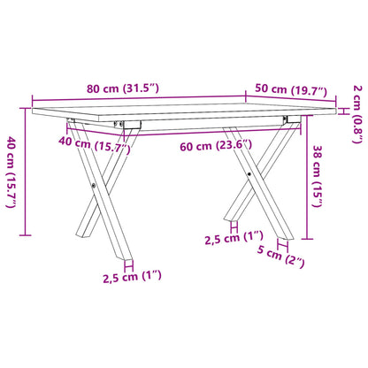Tavolino da Salotto Telaio a X 80x50x40 cm Legno Pino e Acciaio | homemem39