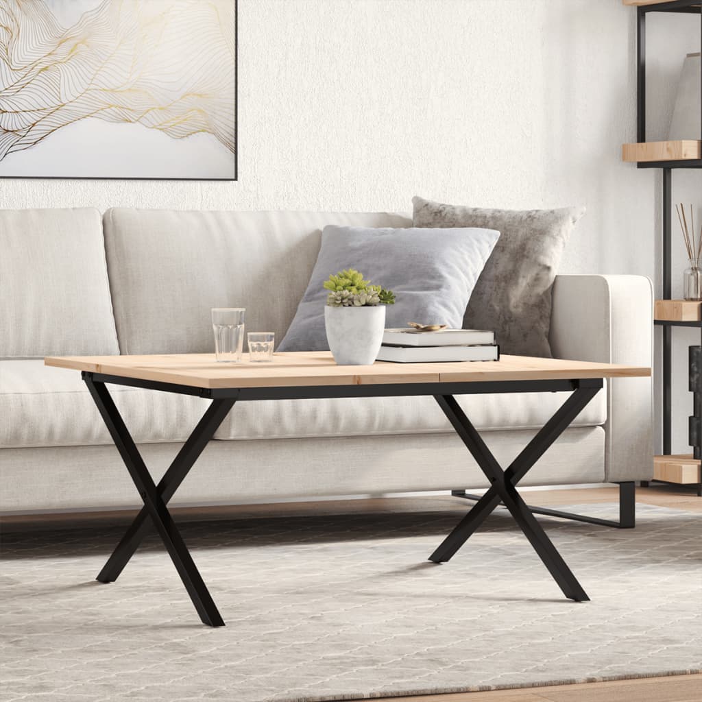 Tavolino da Salotto Telaio a X 80x80x45 cm Legno Pino e Acciaio | homemem39