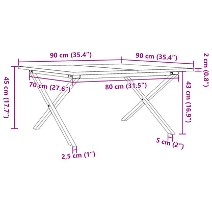 Tavolino da Salotto Telaio a X 90x90x45 cm Legno Pino e Acciaio | homemem39