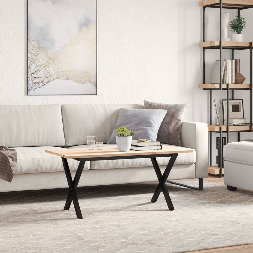 Tavolino Salotto Telaio a X 100x50x45 cm Legno Pino e Acciaio | homemem39