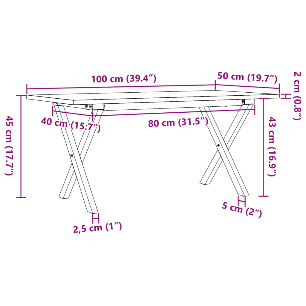 Tavolino Salotto Telaio a X 100x50x45 cm Legno Pino e Acciaio | homemem39