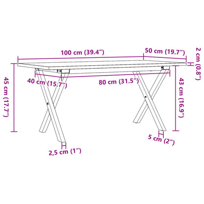 Tavolino Salotto Telaio a X 100x50x45 cm Legno Pino e Acciaio | homemem39