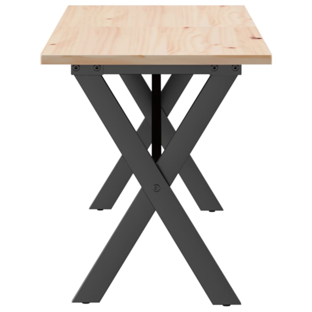 Tavolino Salotto Telaio a X 160x40x45 cm Legno Pino e Acciaio | homemem39