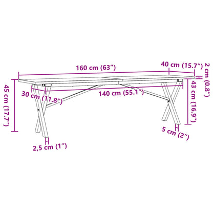 Tavolino Salotto Telaio a X 160x40x45 cm Legno Pino e Acciaio | homemem39