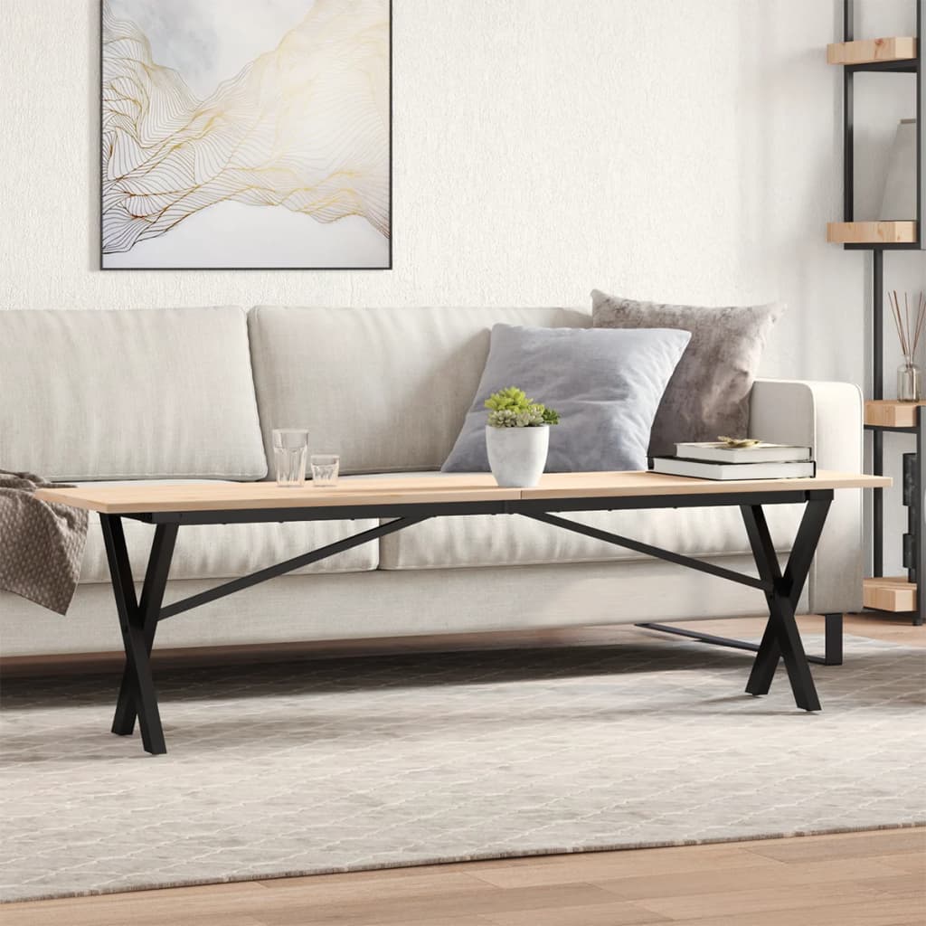 Tavolino Salotto Telaio a X 160x40x45 cm Legno Pino e Acciaio | homemem39