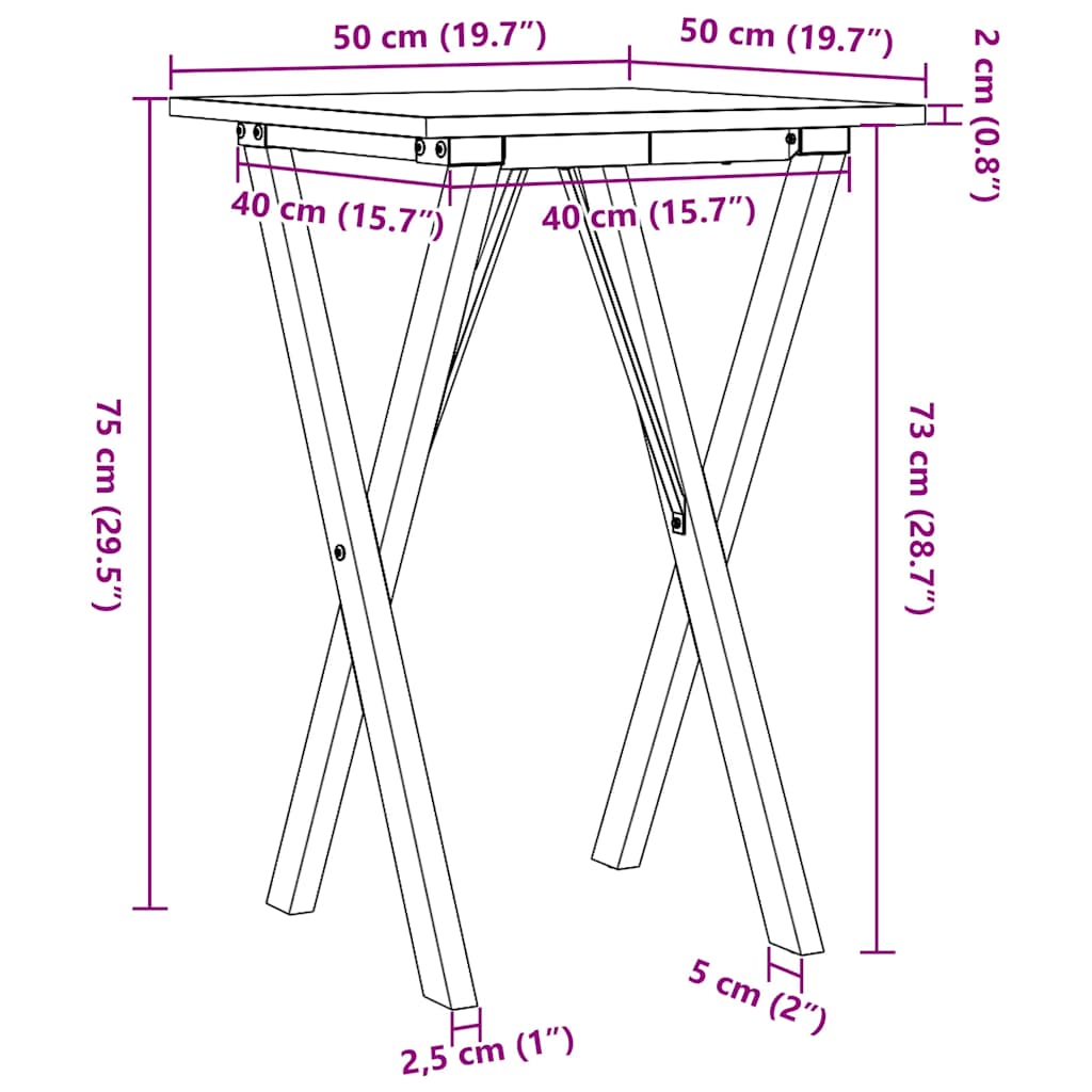 Tavolo da Pranzo Telaio a X 50x50x75 cm Legno Pino e Acciaio | homemem39