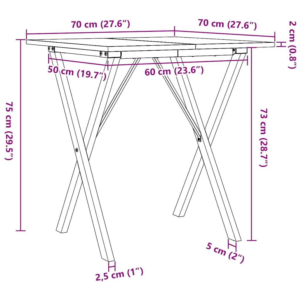 Tavolo da Pranzo Telaio a X 70x70x75 cm Legno Pino e Acciaio | homemem39