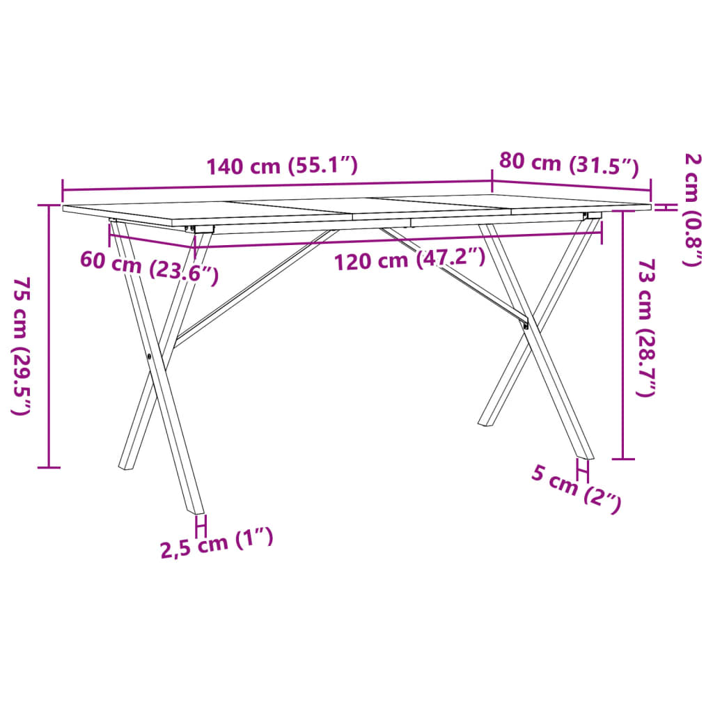 Tavolo da Pranzo Telaio a X 140x80x75 cm Legno Pino e Acciaio | homemem39