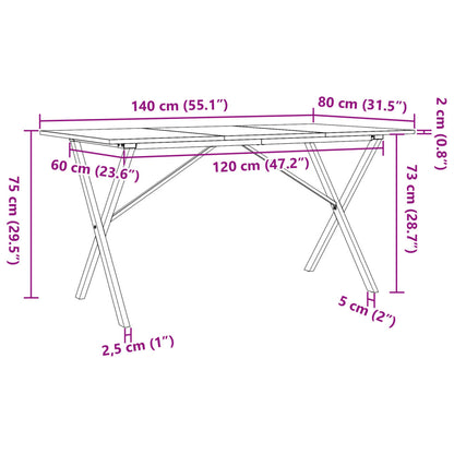 Tavolo da Pranzo Telaio a X 140x80x75 cm Legno Pino e Acciaio | homemem39
