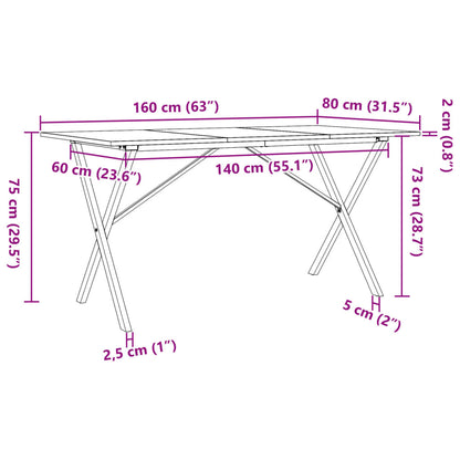 Tavolo da Pranzo Telaio a X 160x80x75 cm Legno Pino e Acciaio | homemem39