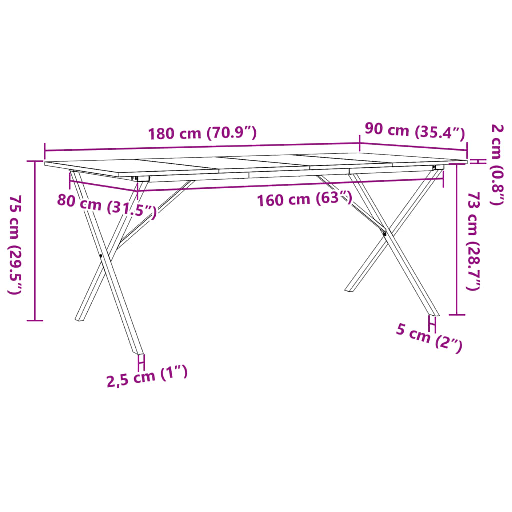 Tavolo da Pranzo Telaio a X 180x90x75 cm Legno Pino e Acciaio | homemem39