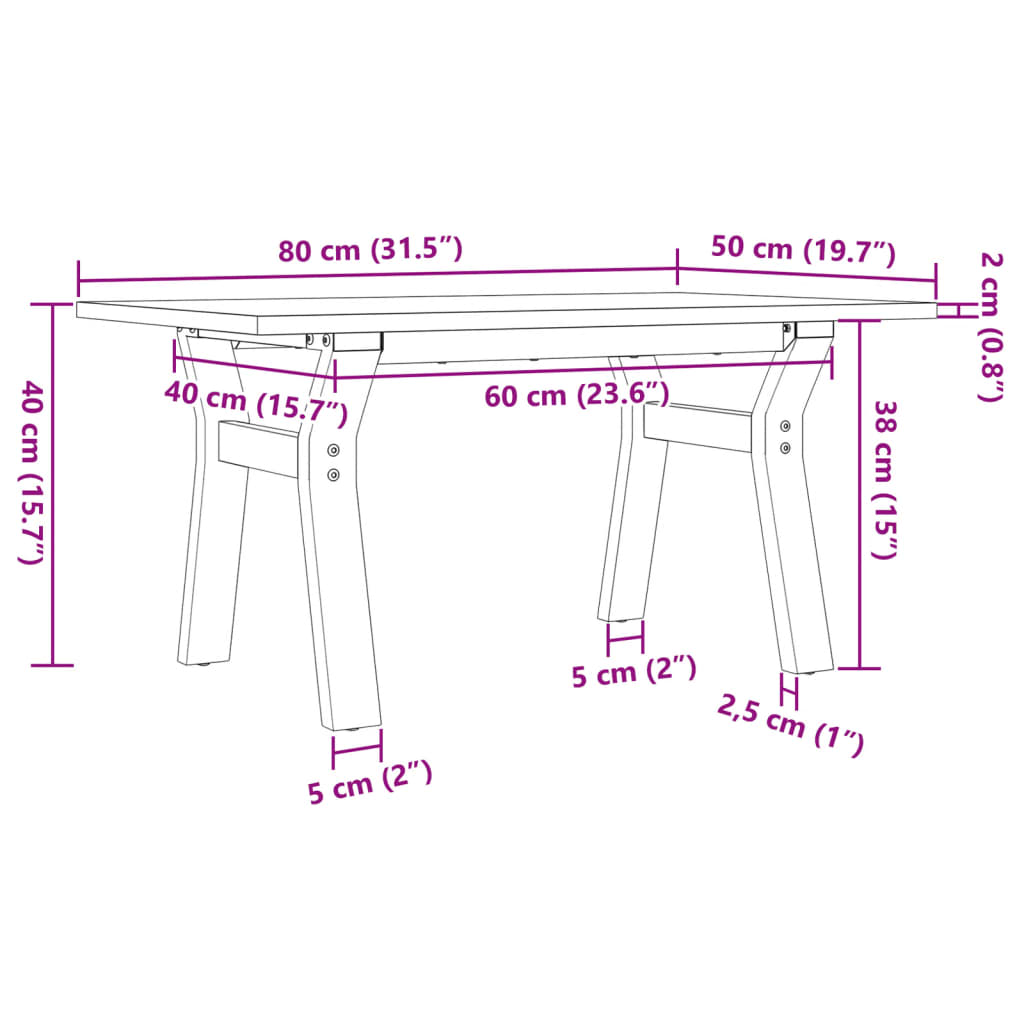 Tavolino da Salotto Telaio a Y 80x50x40 cm Legno Pino e Acciaio | homemem39