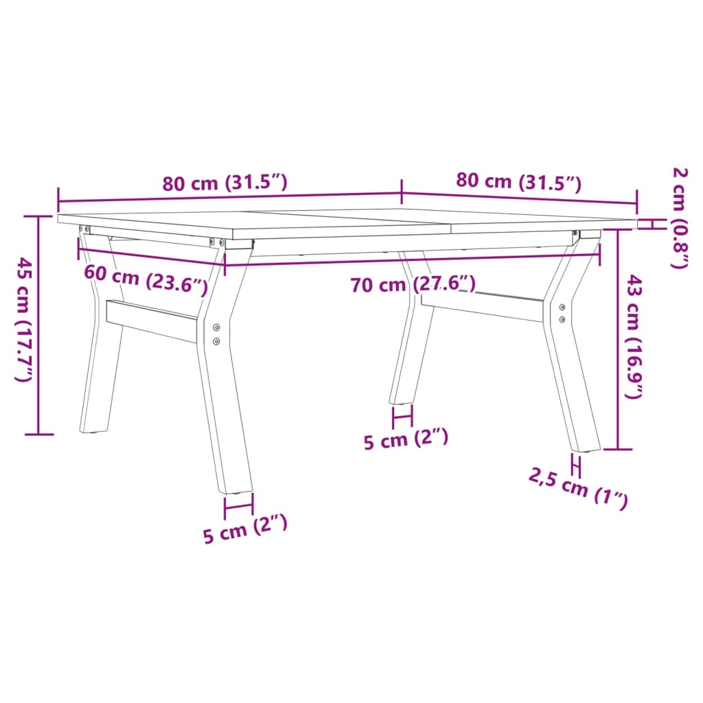 Tavolino da Salotto Telaio a Y 80x80x45 cm Legno Pino e Acciaio | homemem39