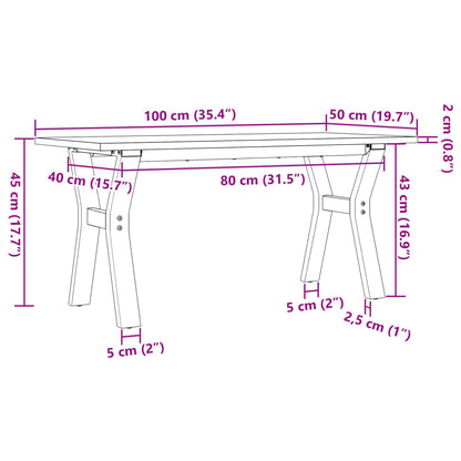 Tavolino Salotto Telaio a Y 100x50x45 cm Legno Pino e Acciaio | homemem39