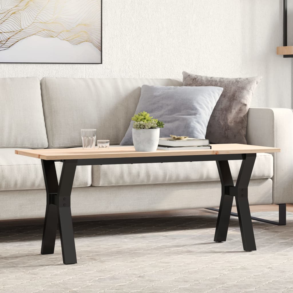 Tavolino Salotto Telaio a Y 110x40x45 cm Legno Pino e Acciaio | homemem39