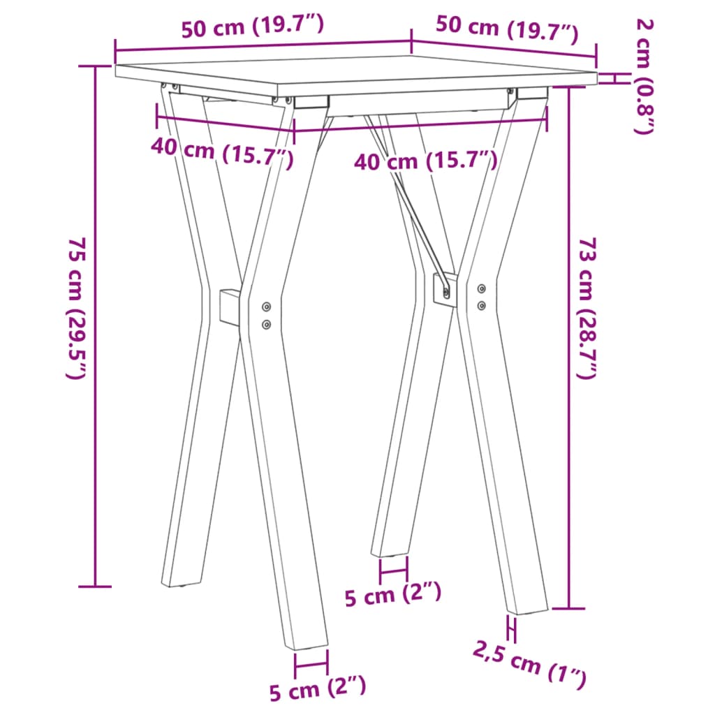 Tavolo da Pranzo Telaio a Y 50x50x75 cm Legno Pino e Acciaio | homemem39