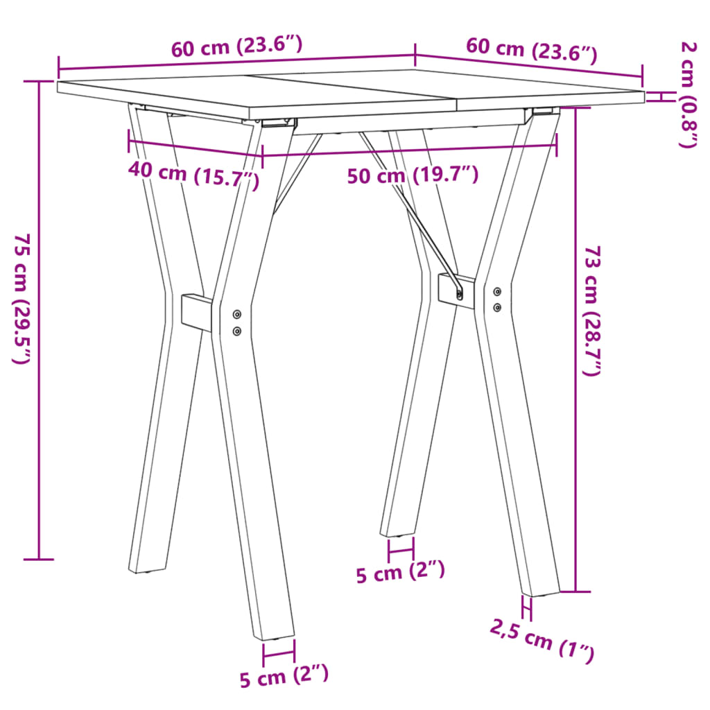 Tavolo da Pranzo Telaio a Y 60x60x75 cm Legno Pino e Acciaio | homemem39