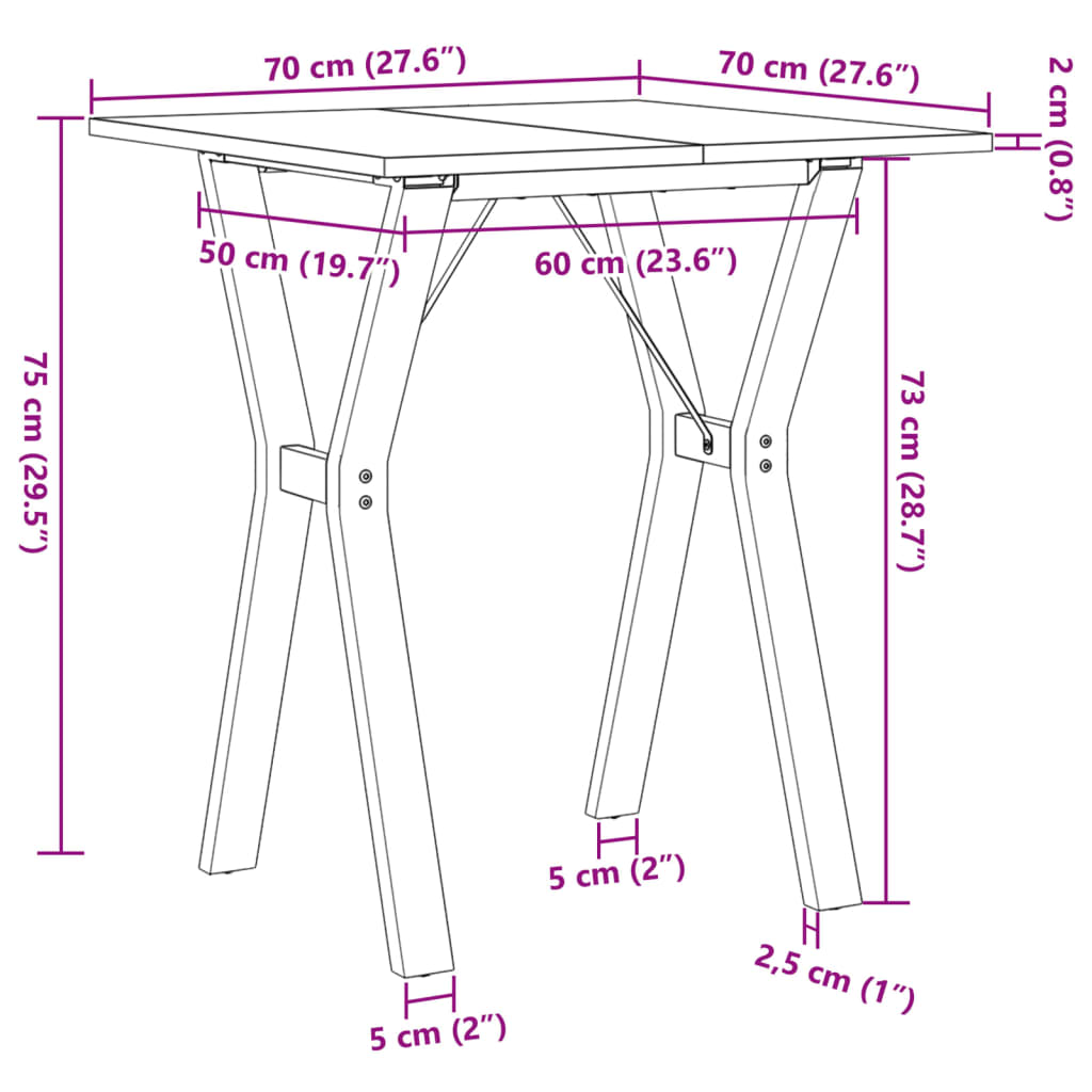 Tavolo da Pranzo Telaio a Y 70x70x75 cm Legno Pino e Acciaio | homemem39