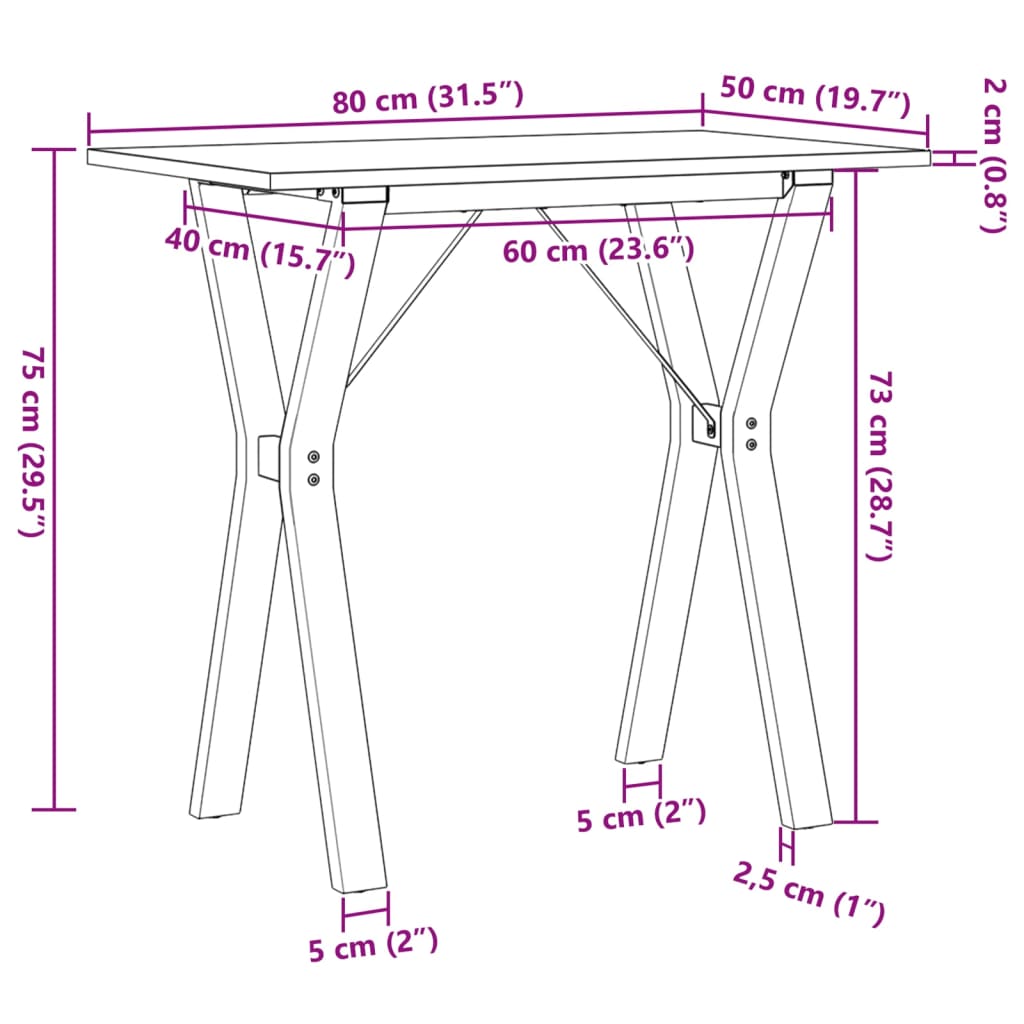 Tavolo da Pranzo Telaio a Y 80x50x75 cm Legno Pino e Acciaio | homemem39