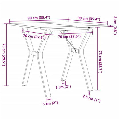 Tavolo da Pranzo Telaio a Y 90x90x75 cm Legno Pino e Acciaio | homemem39