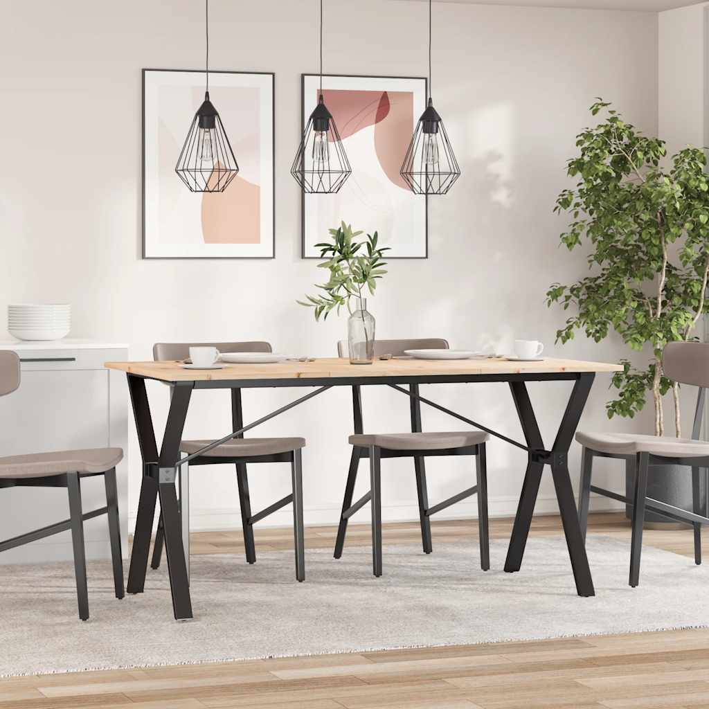 Tavolo da Pranzo Telaio a Y 140x80x75 cm Legno Pino e Acciaio | homemem39