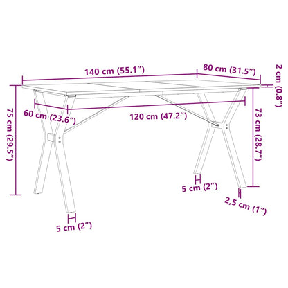 Tavolo da Pranzo Telaio a Y 140x80x75 cm Legno Pino e Acciaio | homemem39