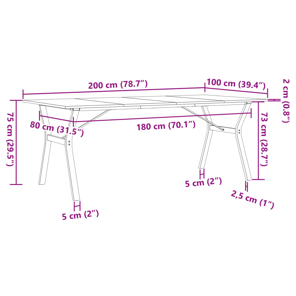 Tavolo da Pranzo Telaio a Y 200x100x75 cm Legno Pino e Acciaio | homemem39
