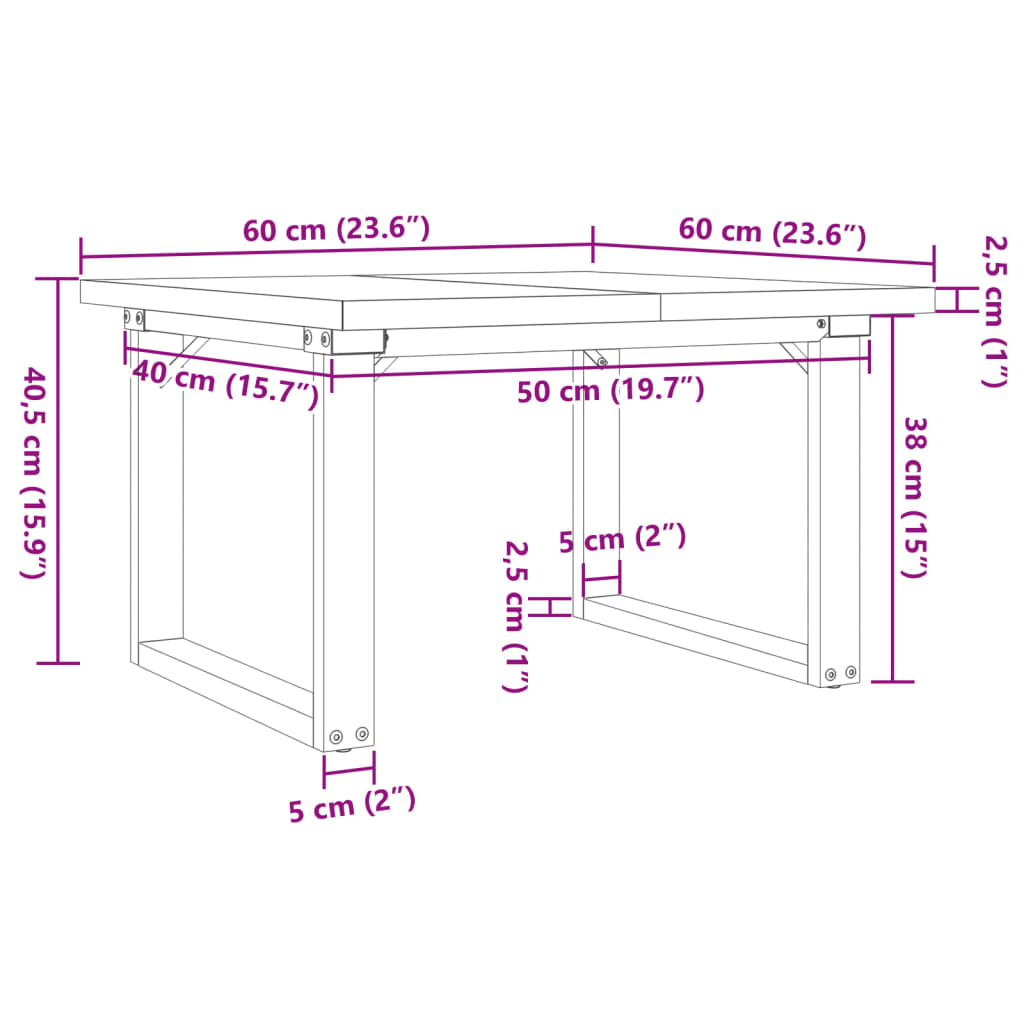 Tavolino Salotto Telaio a O 60x60x40,5cm Legno Pino e Acciaio | homemem39