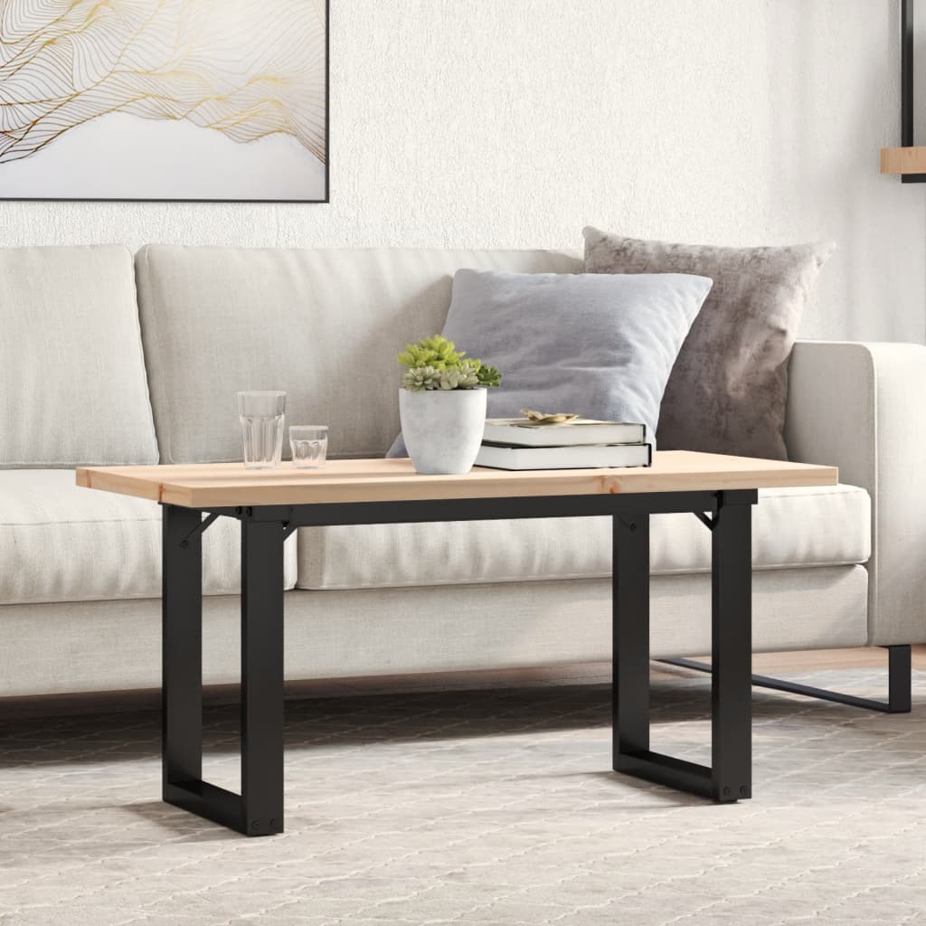 Tavolino Salotto Telaio a O 90x40x45,5cm Legno Pino e Acciaio