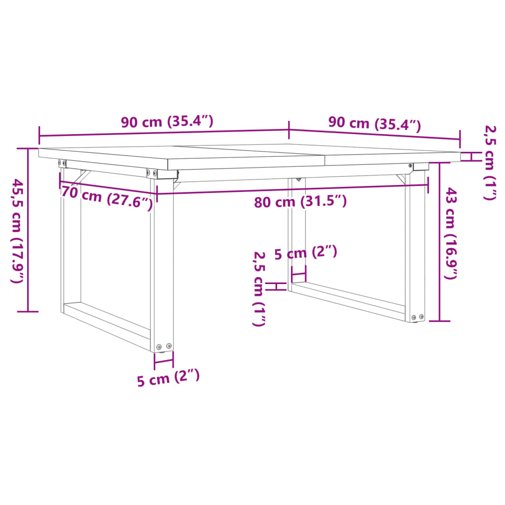 Tavolino Salotto Telaio a O 90x90x45,5 cm Legno Pino e Acciaio | homemem39