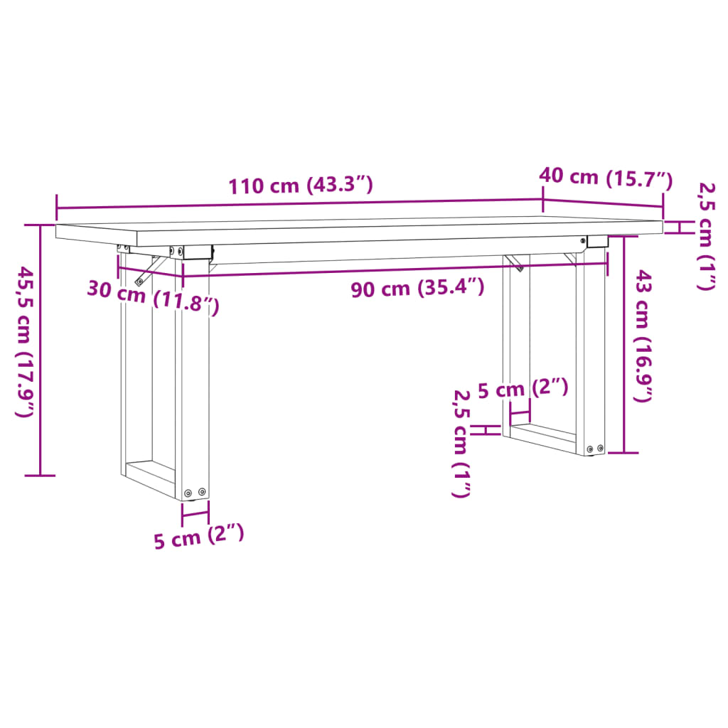 Tavolino Salotto Telaio a O 110x40x45,5 cm Legno Pino e Acciaio | homemem39