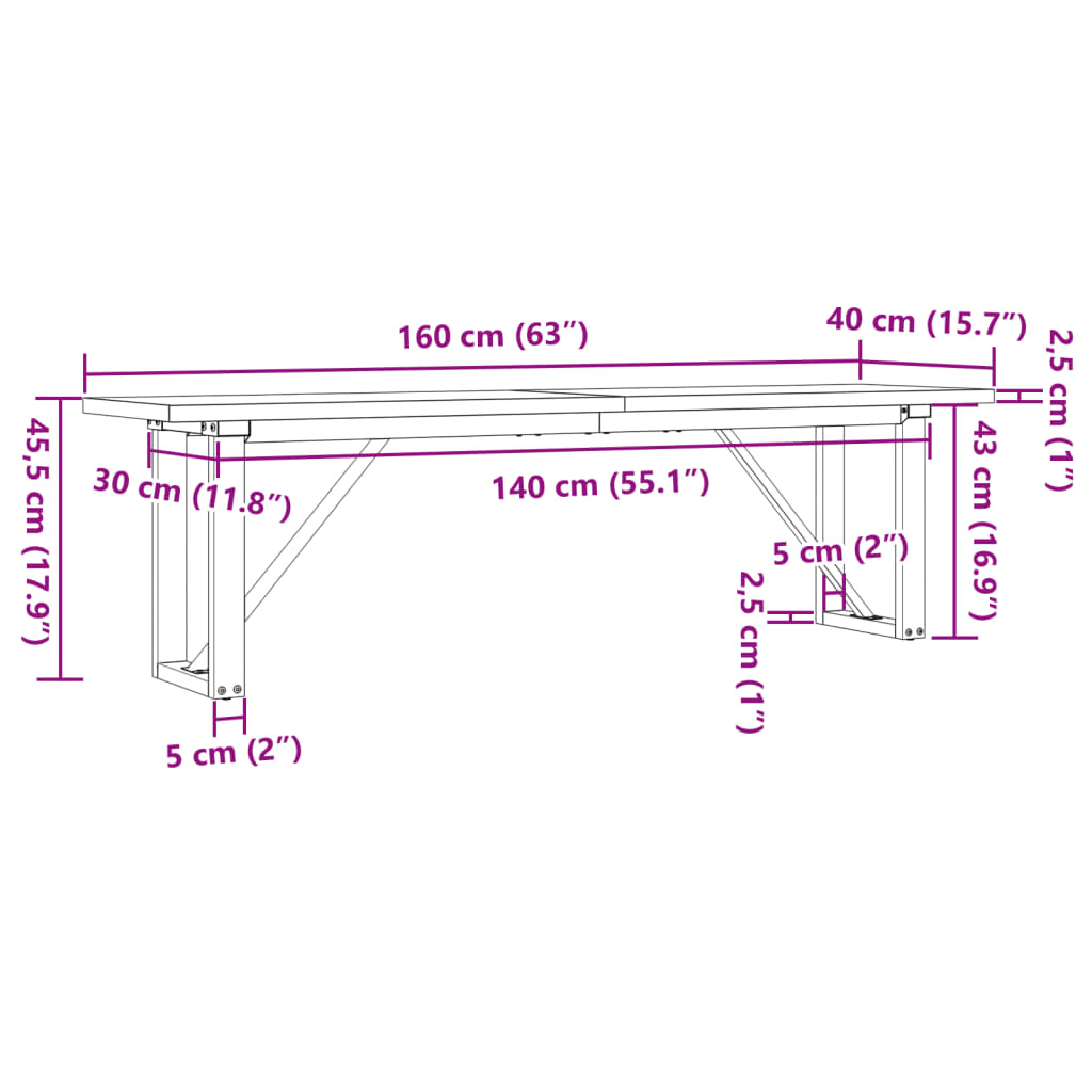 Tavolino Salotto Telaio a O 160x40x45,5 cm Legno Pino e Acciaio | homemem39