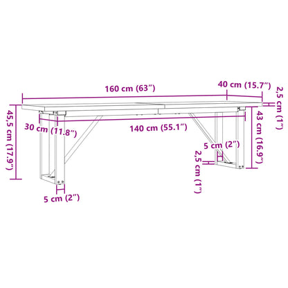 Tavolino Salotto Telaio a O 160x40x45,5 cm Legno Pino e Acciaio | homemem39