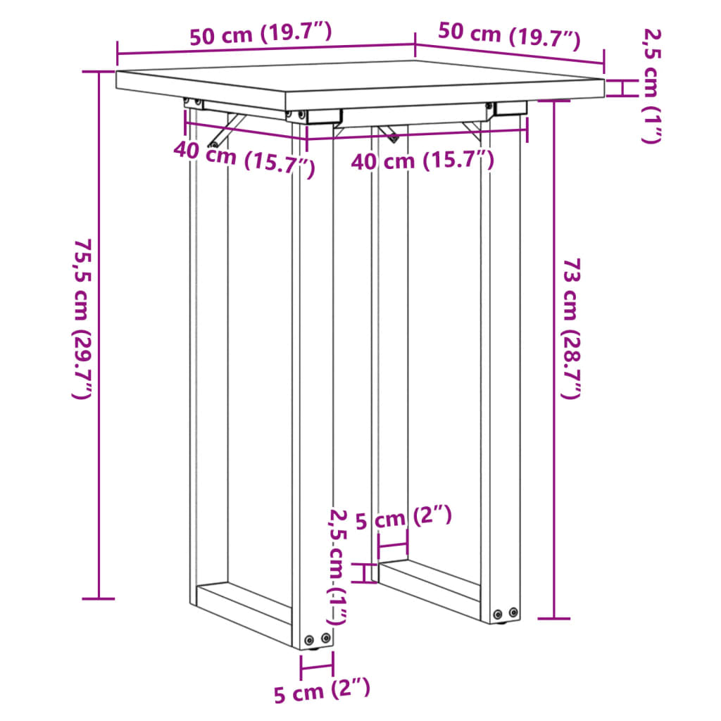 Tavolo da Pranzo Telaio a O 50x50x75,5 cm Legno Pino e Acciaio | homemem39