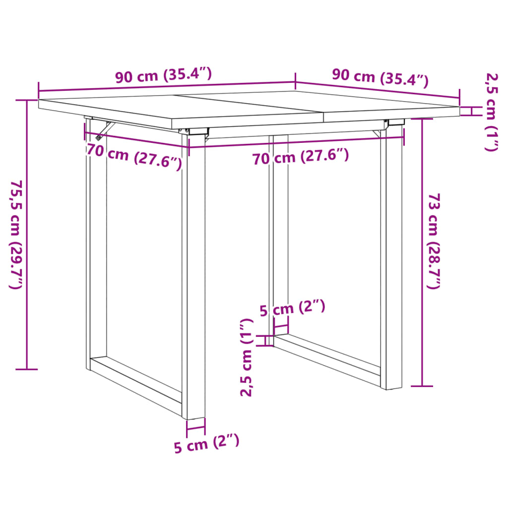 Tavolo da Pranzo Telaio a O 90x90x75,5 cm Legno Pino e Acciaio | homemem39