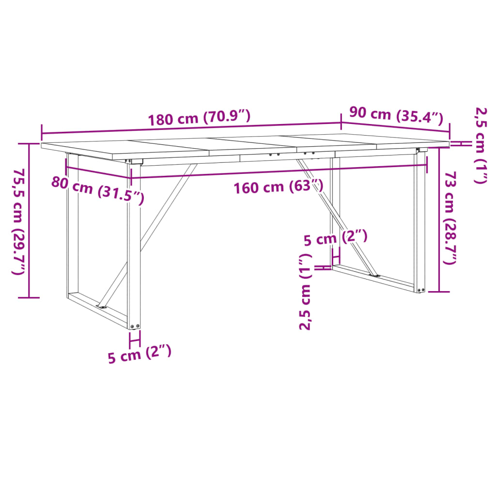 Tavolo da Pranzo Telaio a O 180x90x75,5 cm Legno Pino e Acciaio | homemem39