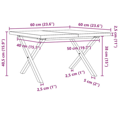 Tavolino Salotto Telaio a X 60x60x40,5 cm Legno Pino e Acciaio | homemem39